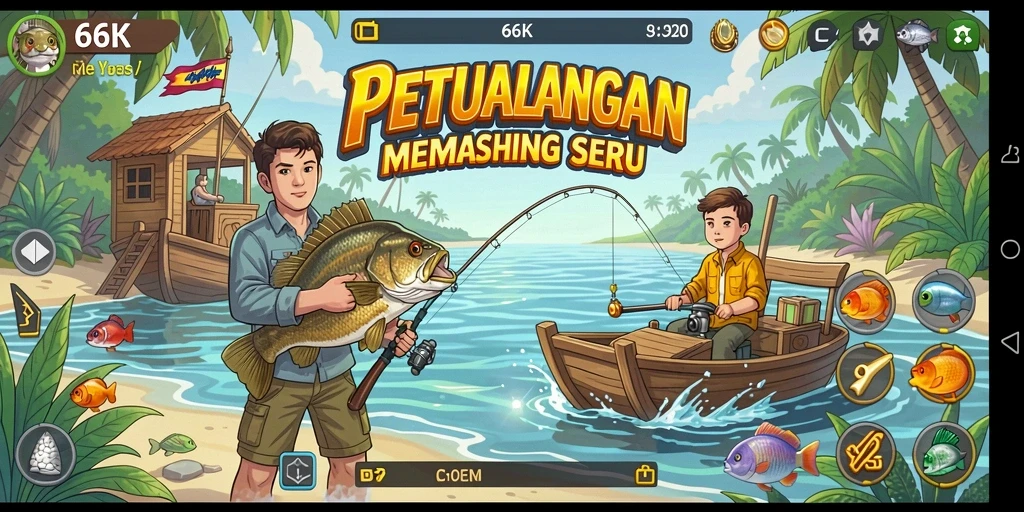 Gameplay 66K yang mendebarkan saat memancing ikan besar.