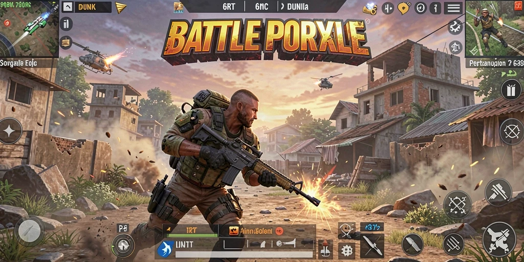 Tangkapan layar gameplay intens dari 6RT dalam pertarungan Battle Royale.