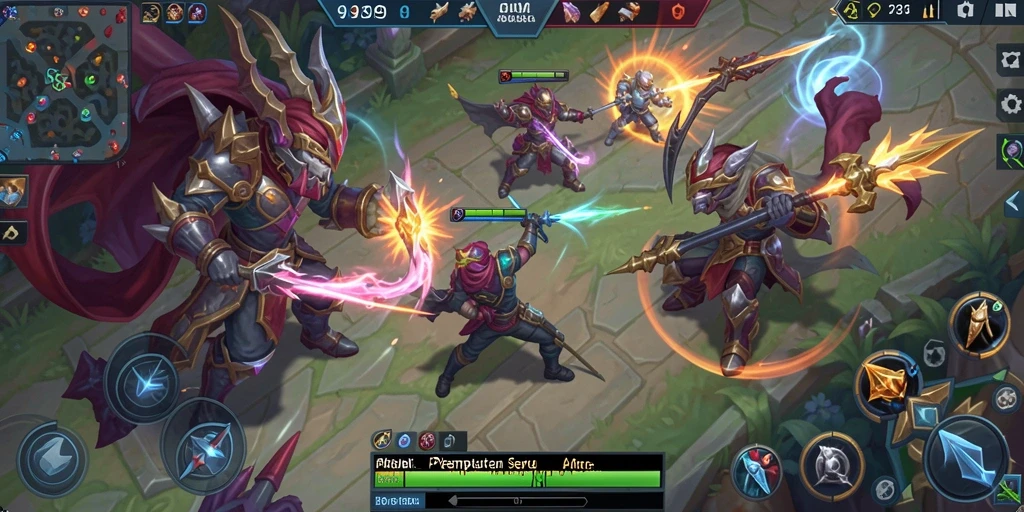 Tampilan gameplay intens dan strategis di arena MOBA.