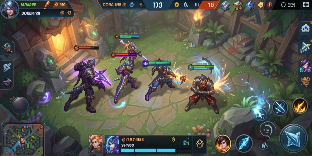 Screenshot gameplay DOREMI88 yang menampilkan aksi pertarungan tim yang seru.