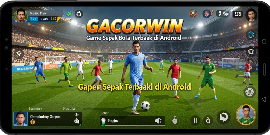 Screenshot utama GACORWIN menampilkan pemain sepak bola dalam aksi.