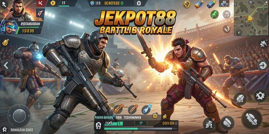 Gameplay seru dan intens dalam JEKPOT88 di arena Battle Royale.