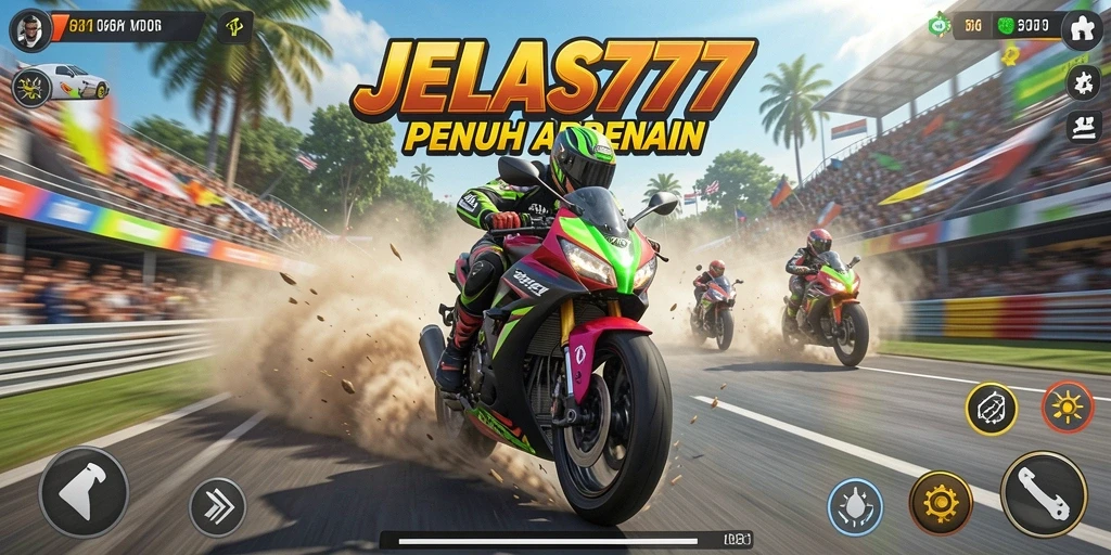 Tampilan gameplay <strong>JELAS777</strong> yang seru dan menegangkan di lintasan balap.