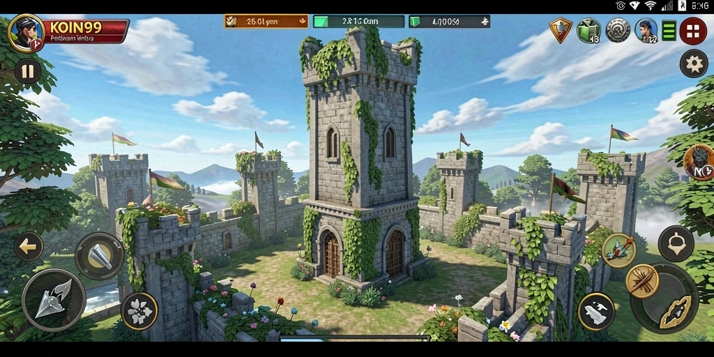 Tangkapan layar gameplay KOIN99 menunjukkan aksi Tower Defense yang seru.