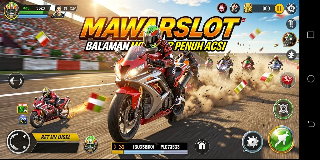 Screenshot MAWARSLOT yang memperlihatkan aksi balapan motor yang seru.