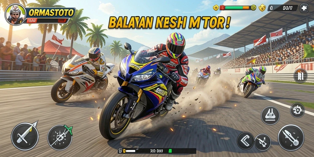 Tampilan gameplay seru dalam balapan motor ORMASTOTO.