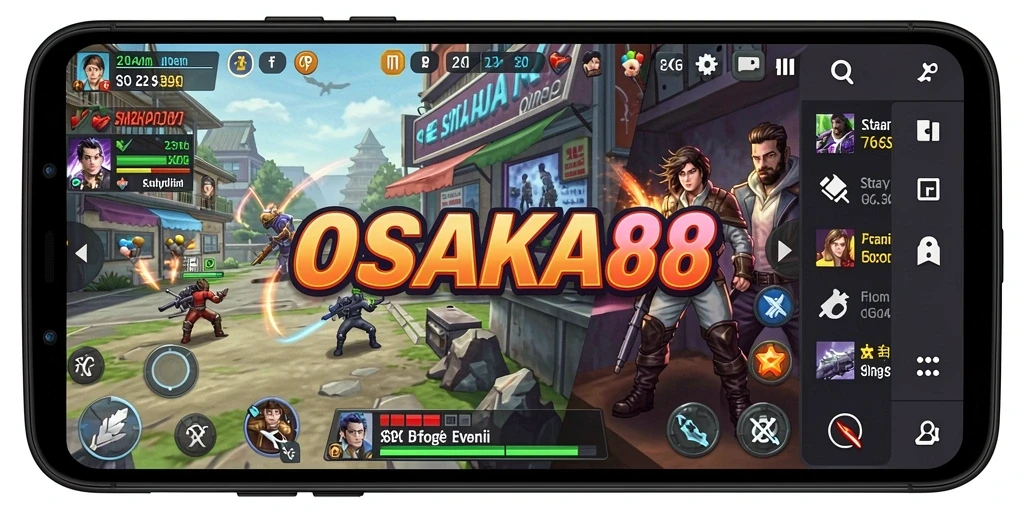 Tangkapan layar gameplay OSAKA88 menunjukkan pertempuran strategis yang intens.