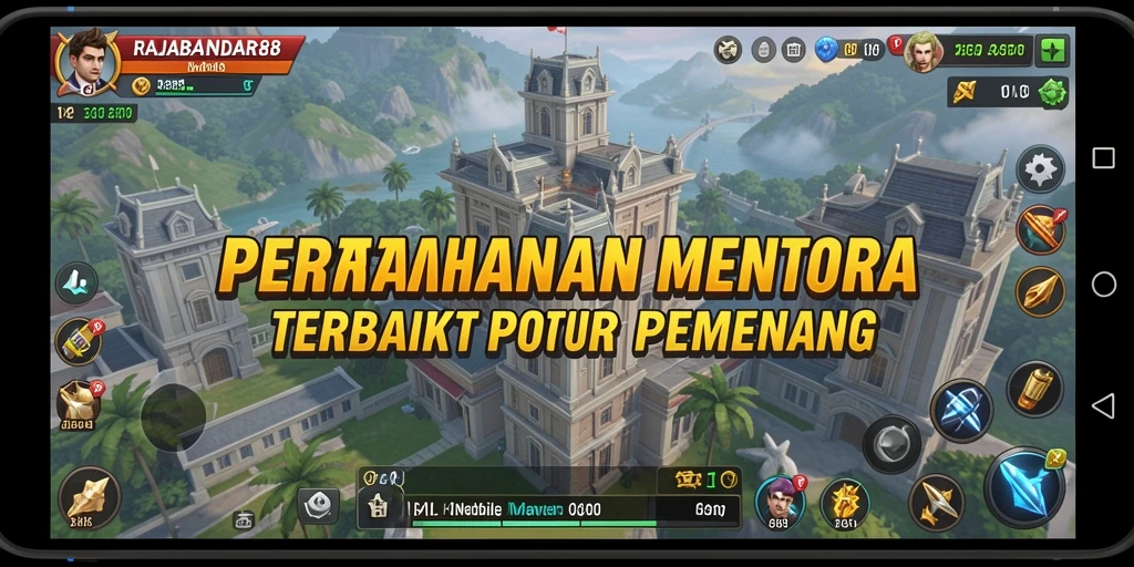 Screenshot gameplay RAJABANDAR88 dengan menara dan musuh beragam.