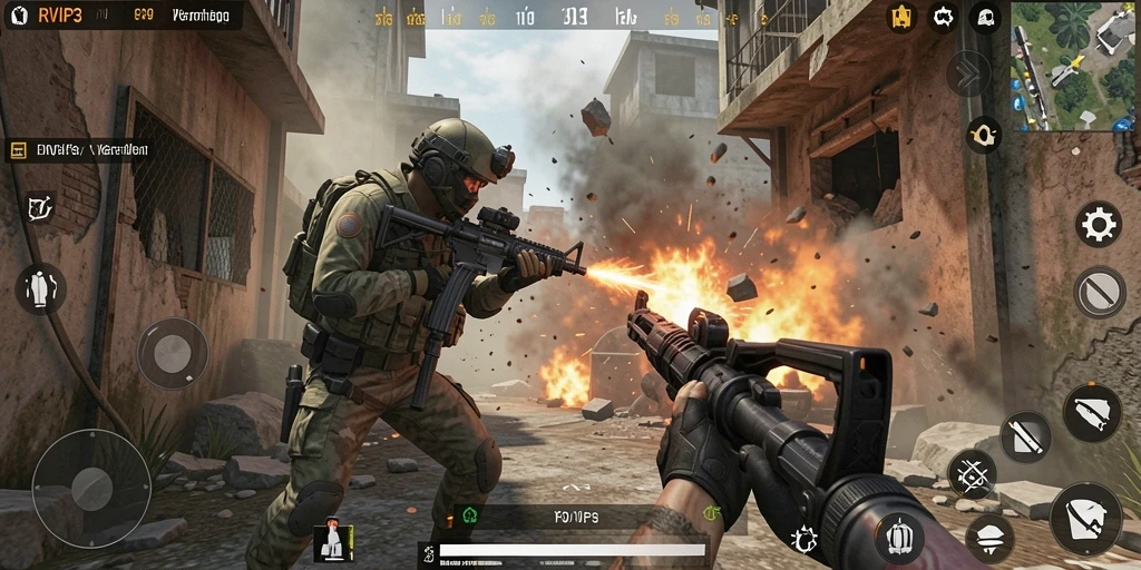 Tampilan menarik dari gameplay seru RVIP3 dalam aksi FPS.