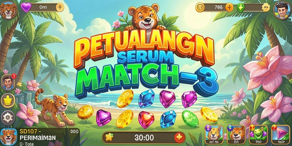Tangkapan layar gameplay SD107 yang menunjukkan tantangan seru Match-3.