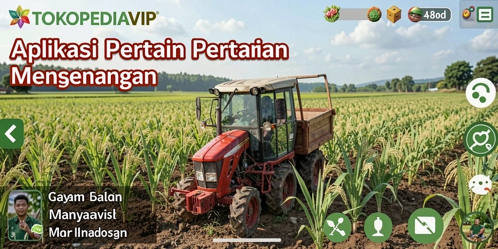 Tampilan gameplay <strong>TOKOPEDIAVIP</strong> dengan kebun yang subur dan hewan ternak.