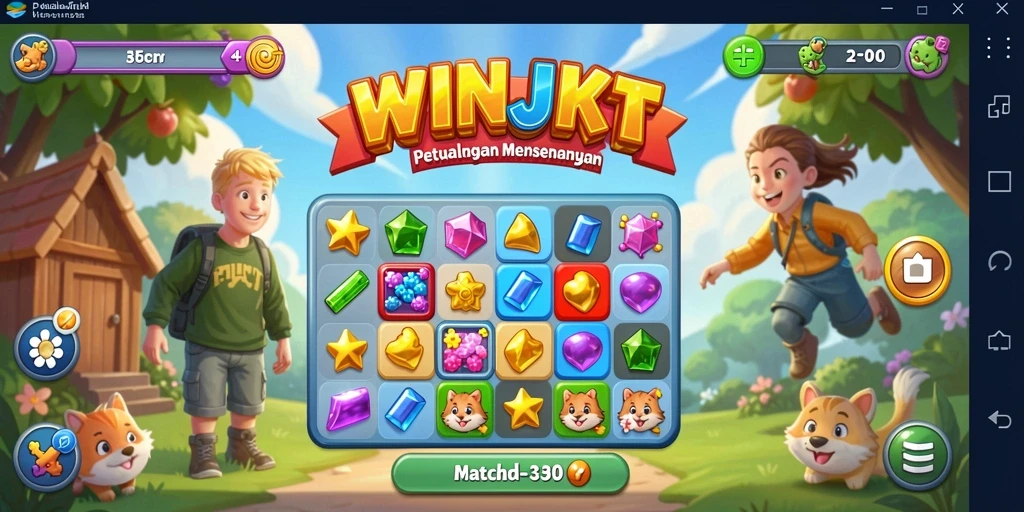 Screenshot gameplay <strong>WINJKT</strong> menunjukkan kombinasi warna cerah dan tantangan menyenangkan.